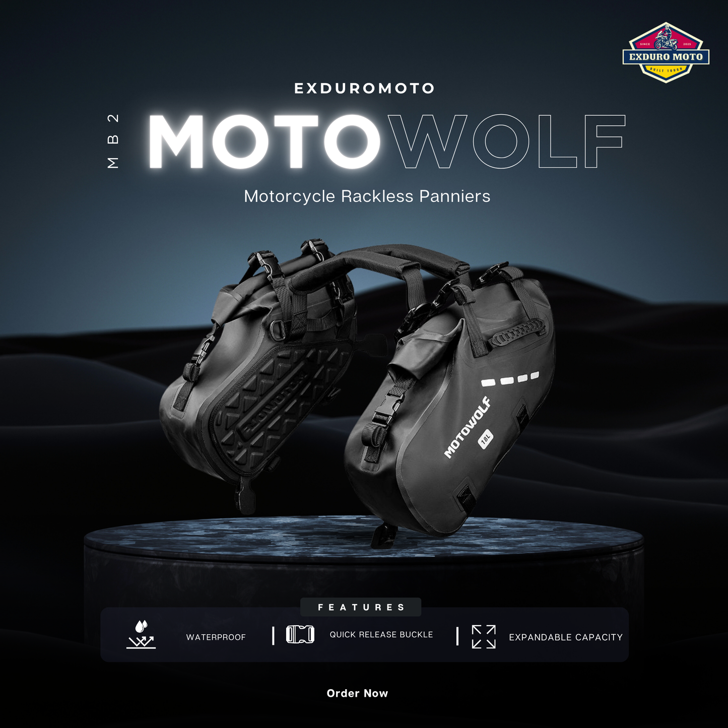 Motowolf MB2 Rackless Motorcycle Pannier System (28L)