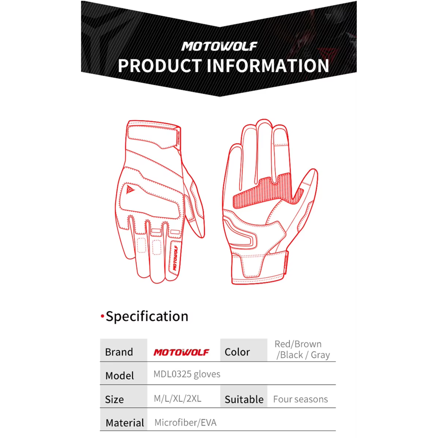 Motowolf MDL0325 Protective Motorcycle Riding Gloves