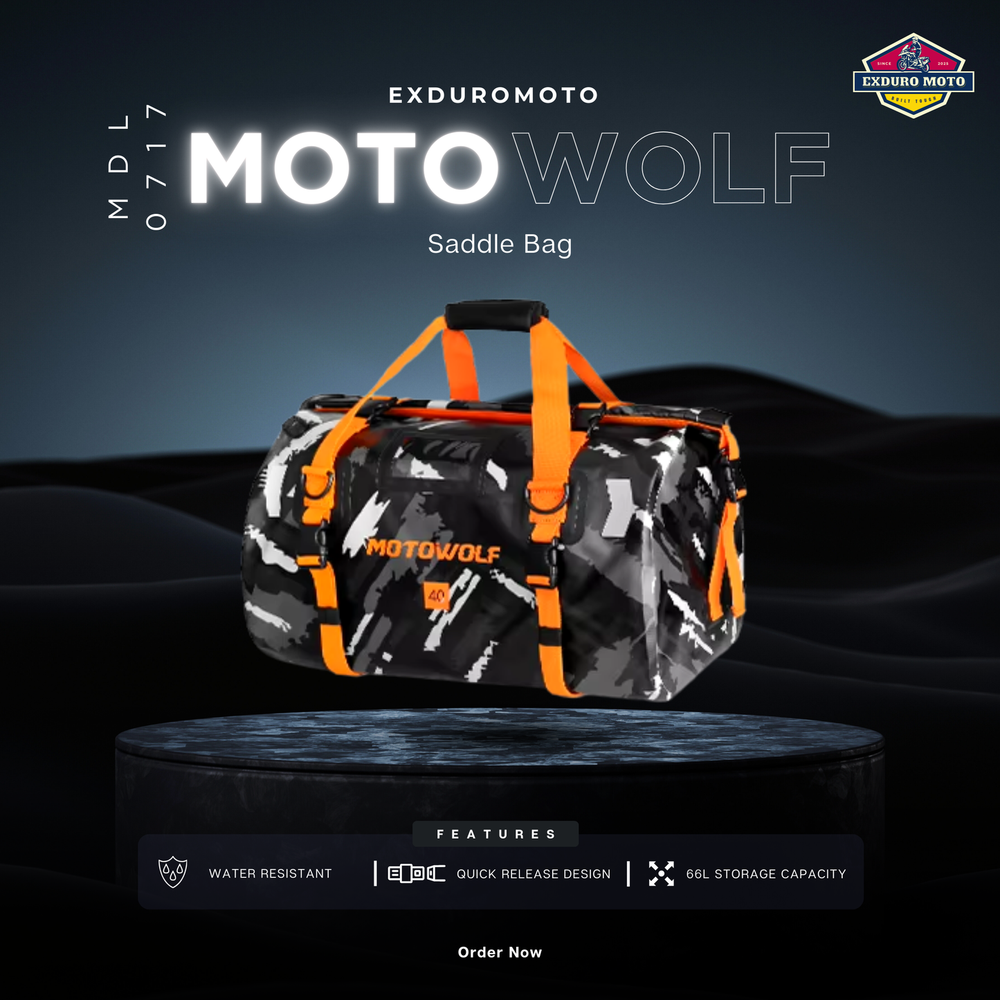 Motowolf MDL0717 Waterproof Motorcycle Saddle Bag (66L)