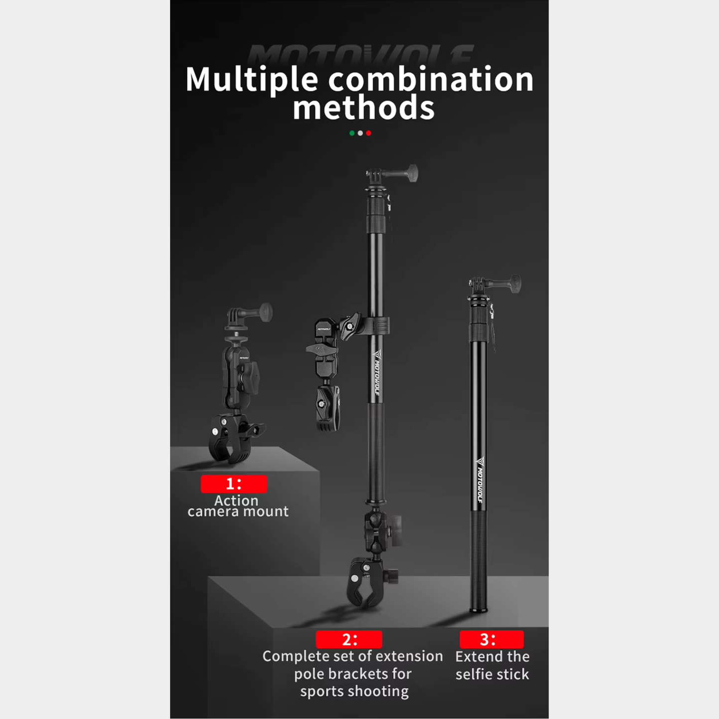 Motowolf MDL3531 Telescopic Action Camera Extension Mount