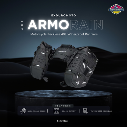 ARMORAIN 40L (20L+20L) Quick-Release Waterproof Motorcycle Saddlebag System