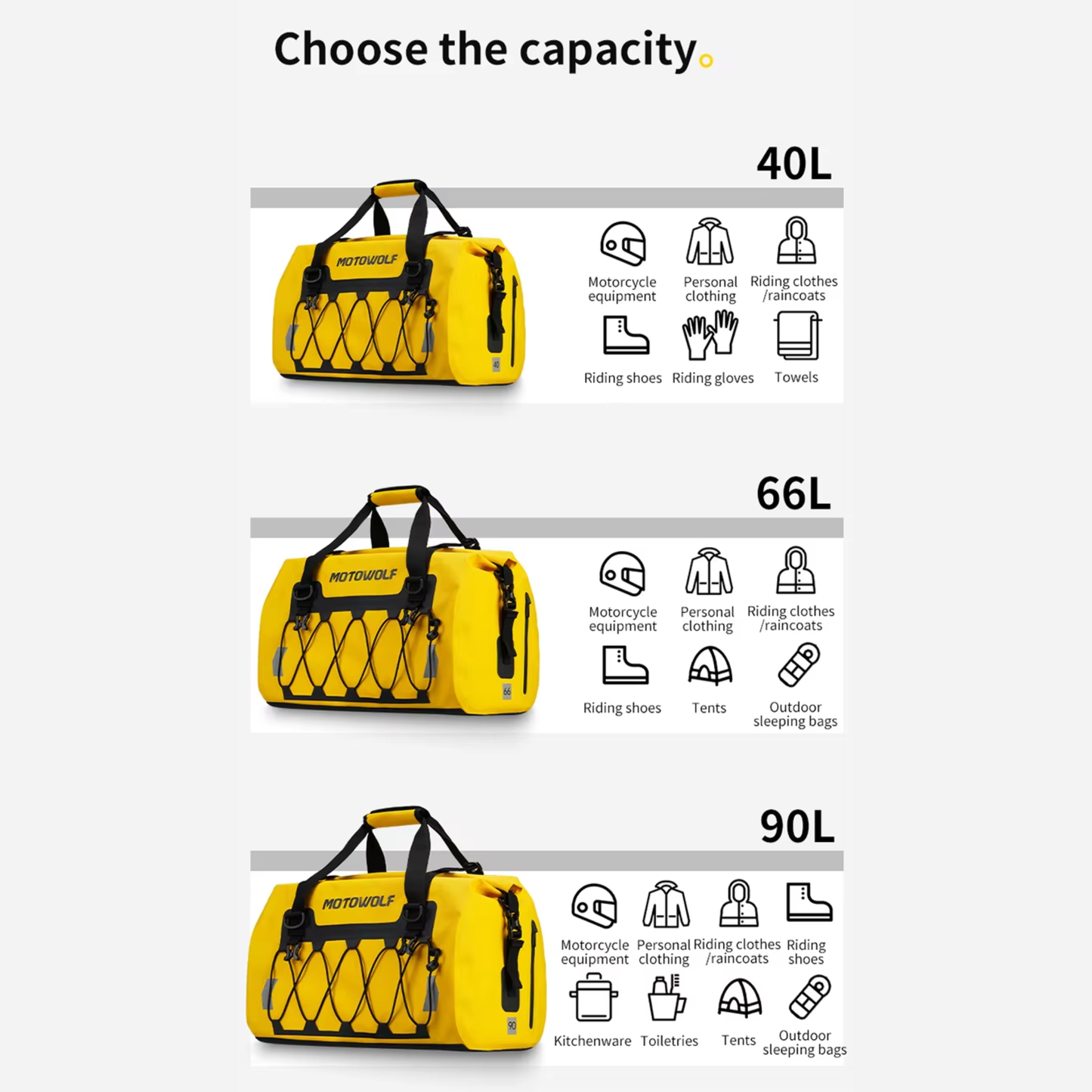 Motowolf MB4 Waterproof Motorcycle Saddle Bag (66L)