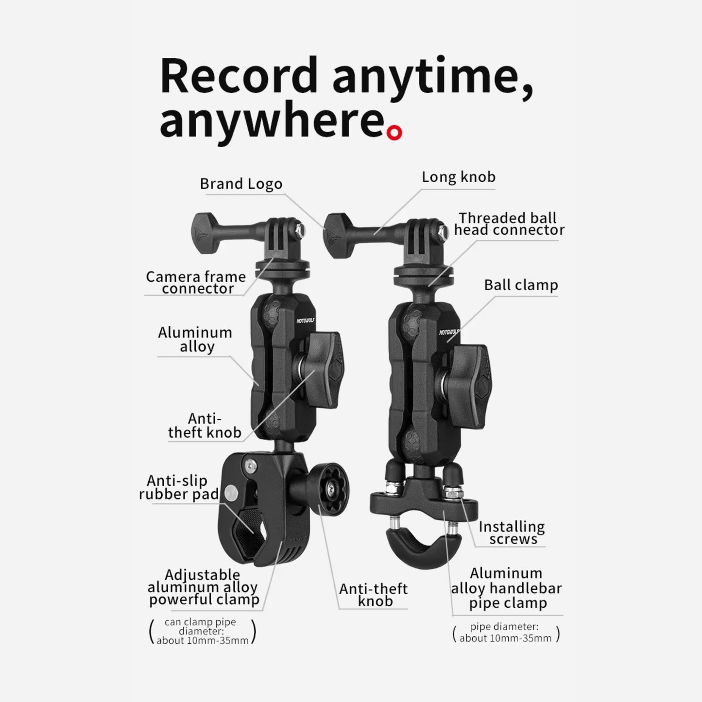 Motowolf MDL3532B Motorcycle Action Camera Mount
