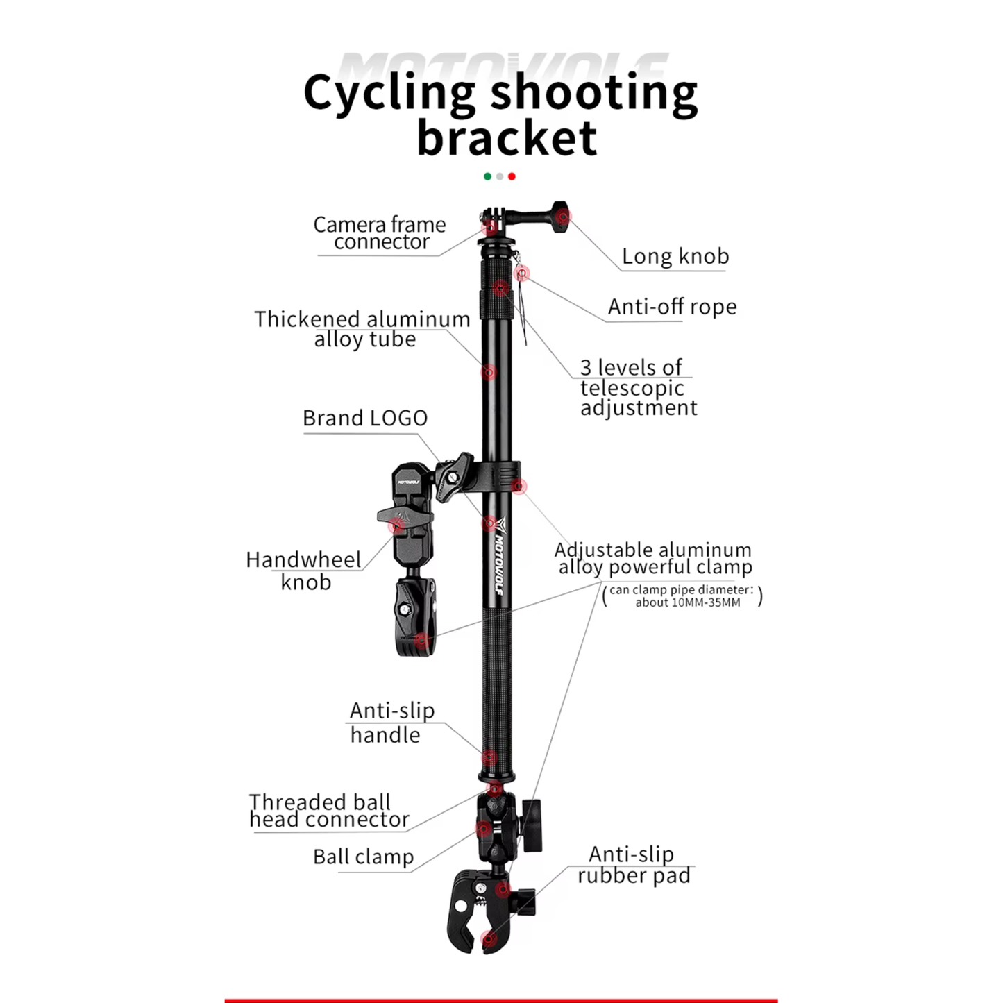 Motowolf MDL3531 Telescopic Action Camera Extension Mount