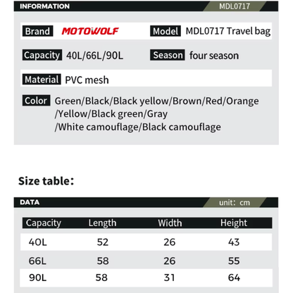 Motowolf MDL0717 Waterproof Motorcycle Saddle Bag (66L)